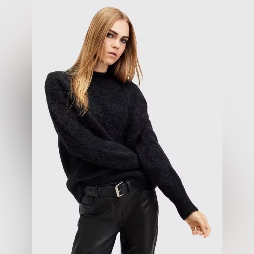 NWT $362 Allsaints Vortex V-neck Relaxed Fit Sweater In Black